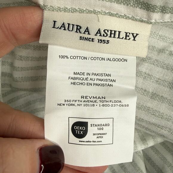 LAURA ASHLEY Cotton European Pillow Case Sham Gray White Ticking Stripe Ruffle - Picture 9 of 12